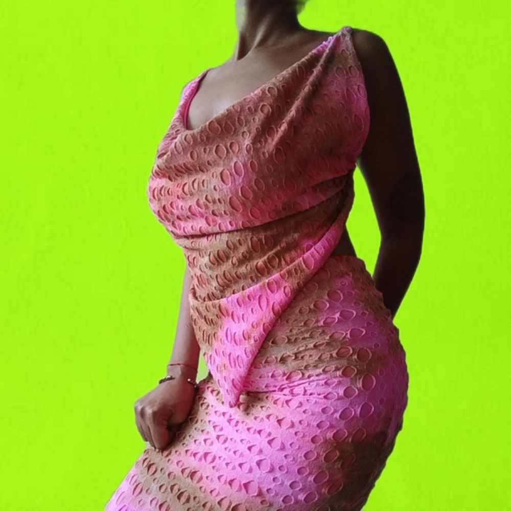Strawberry Cream  Draped Maxi Set Tie Dye